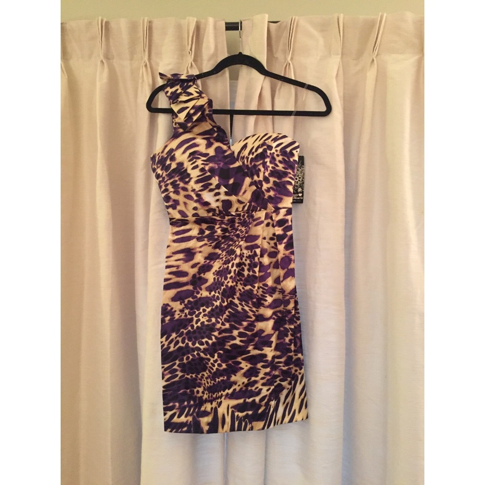 Purple Animal Print One Shoulder Dress